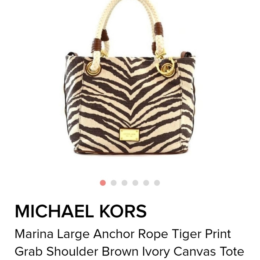 Michael Kors Marina Large Tote. Anchor Rope strap, tiger print canvas.